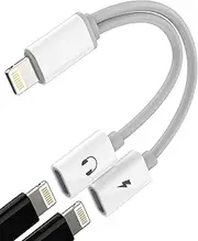 Lightning to Aux Headphone Adapter (2 in 1) Charger Earphones Splitter for iPhone 14 13 12 11 Pro Max Apple Audio Cable Double Jack Connector Charging Dual for iPad Air Music Headset Converter Adaptor