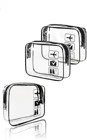 [Generic] Clear Toiletry Bag Set | Stylish Black | 3-Piece Travel Cosmetic Bags | Airport-Friendly | for Him & Her | Easy Carry-On | Leak-Proof & Durable