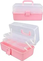 Fishing Tackle Craft Box Hair Nail art Supplies Storage Box 3-layer Storage Box Plastic Fishing Tackle Box With Handle Pink Tool Box Double Tray Storage, Elegant Pink