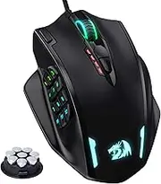 Redragon M908 Impact RGB LED MMO Gaming Mouse with 12 Side Buttons, Optical Wired Ergonomic Gamer Mouse with Max 12,400DPI, High Precision, 18 Programmable Macro Shortcuts, Comfort Grip (Black)