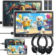 GOnavidio 25.7 cm / 10.5 inch DVD Player Car 2 Screens, Portable Car DVD Player with HDMI Input, Slot Loading Disc, 2 Headphones and Headrest Holder, Supports Last Memory, USB/TF Card