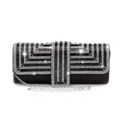 Nevenka Womens Rhinestone Clutch Purses Evening Bags Sparkling Gliter with Chain-Black