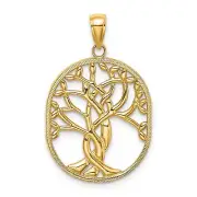 14k Yellow Gold Tree Of Life Symbol Inside Oval Charm Pendant