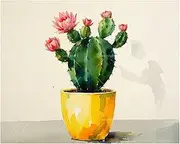 TAOPAOLAB Blooming Cactus Paint by Numbers Kit for Adults - DIY Cactus with Pink Flowers in Yellow Pot Painting on Canvas 16x20In, Acrylic Paint Set for Beginners, Art for Home Decoration or Gifts