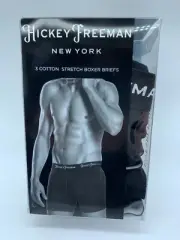 3 COTTON MENS HICKY FREEMAN NY STRETCH BOXER BRIEFS BLACK SIZE ELARGE MSRP $58