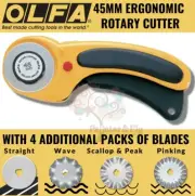 Olfa 2DX 45mm Rotary Cutter, Pinking, Wave, Scallop& Peak & 5Additional Straight