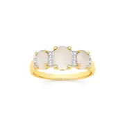 9ct Gold White Opal & Diamond Trilogy Ring in White