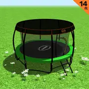 Kahuna Trampoline 14 ft with Basketball set Roof - Green