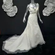 NWT~$1795~DAVINCI~SZ 6~IVORY OFF WHITE RHINESTONE BEADED LACE WEDDING DRESS