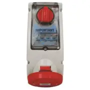 Famatel 16A 5 Pin 415V IP67 Switched Interlocked Socket Empty 4 Mod Window Red