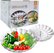 Sensible Needs Vegetable Steamer Basket Set Large & Standard Fold Expand Insert