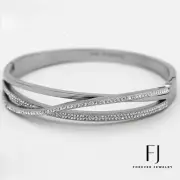 Women's 6.5" Stainless Steel 12mm Cubic Zirconia Cuff Bangle,Bracelet*Box