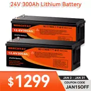 24V 300Ah Lithium Battery Iron BMS LiFePO4 Recharge Phosphate Solar Camping 4WD