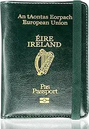 [MOIRENTO] Irish Passport Holder - RFID Blocking Travel Wallet - PU Leather Passport Cover, Ireland, Eire, Men, Women, Green, S, Modern
