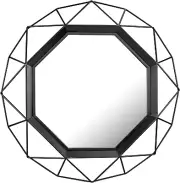 Modern Geometric Metal Wire Wall Mirror 28.3" Black Frame for Living Room Bedroo