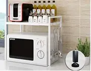 Microwave Shelf Rack Stand Storage Station H Shape Adjustable Height Width (White)