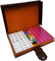 Mahjong Set Mahjong Game Set Classic Chinese Mahjong with 144 Engraved Tiles Household Hand Mahjong with Box Chinese Mah Jongg Set(Pink)