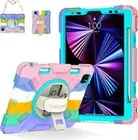 For iPad Pro 11 2021 Heavy Duty Shockproof Silicone Case with Strap/Pencil Holde