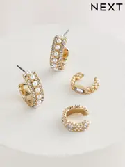 Gold Tone Sparkle Hoop Earrings And Ear Cuff Pack (AT6227) | $26
