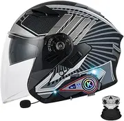 Bluetooth Jet Helmet Motorcycle Helmet ECE Certification Bluetooth Helmet for Adults Scooter Helmet Jet Helmet Men Women with Double Sun Visor