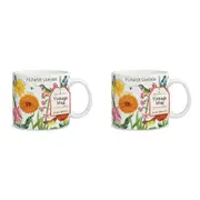 2x Cavallini Vintage Glassware Coffee Mug 414ml/19.5cm Vintage Flower Garden