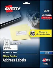 Avery Printable Address Labels, 1" x 2-5/8", Matte White with Silver Border, 300 Blank Mailing Labels (06530)