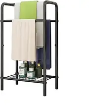 VERFARM Towel Rail Freestanding, 3 Tier Towel Rail Anti-Rust Coating Metal Towel Holder with Storage Shelf, Bathroom Accessories Organizer for Bath Storage & Hand Towels, Washcloths, Small Black