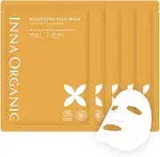 INNA ORGANIC LEMON-TEA TREE SKIN SHEET MASK, Oil-control, Mattifying, Smoothing, Luxury Clean Beauty, Home SPA, Maskne Care, Certified Natural, 0.8 fl.oz, Pack of 5
