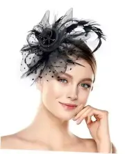 Halloween Fascinators Hat for Women Tea Party Feather Headband Mardi Gras Black
