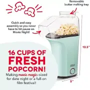 DASH Hot Air Popcorn Popper Maker Kernels + Melt Butter, 16 Cups - Aqua
