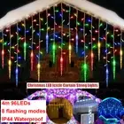 Christmas LED Icicle Falling Rain Curtain Fairy String Lights 4m Outdoor Decor