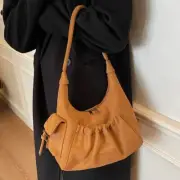 Women Bag Retro Armpit Bag Pleated Shoulder Bag Zippers Satchel Bag for Work