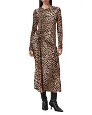 Allsaints Rivi Leopard Print Draped Dress