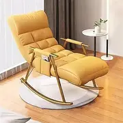 Rocking Chair Accent Glider Lounge Chair Recliner for Living Room Bedroom,Occasional Chairs Backrest 5 Positions and Soft Padded Cushion (Color : Yellow, Size : Golden feet)