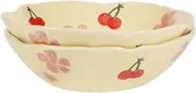 Koythin Salad Bowls Set of 2, Cute Cherry Flower Ceramic Bowls, Cream Yellow Serving Bowl for Pasta, Cereal, Fruit, Soup, Rice, Dishwasher and Microwave Safe (Cherry Set of 2), KH01692PC
