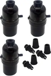Phenolic Medium Base Light Socket with Push Switch, 3 Pack E26 Screw...