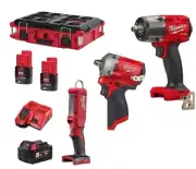 Milwaukee 3 Piece Combo 12V/18V 3.0Ah/5.0Ah FUEL Cordless Wrench & Light Kit