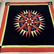 Handmade Mariner's Compass Cotton Fabric Patchwork Queen Size quilt top/topper