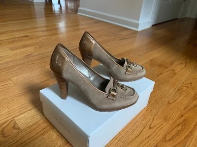 Anne Klein Brushed Suede Shoes (Size 6.5, Camel, 3.5 inch heel)