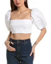 susana monaco Poplin Puff Sleeve Crop Top