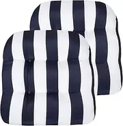 Sweet Home Collection Patio Cushions Outdoor Chair Pads Premium Comfortable Thick Fiber Fill Tufted 19" x 19" Seat Cover, 2 Count (Pack of 1), Havana Navy/White