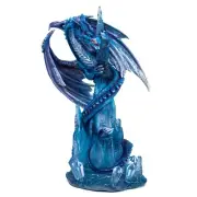 Blue Sea Serpent Dragon On Icicles With Crystals Figurine Statue 10.25"H Resin