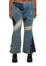 [dELiA*s by Dolls Kill] Plus Stone Raise The Vibration Patchwork Flares
