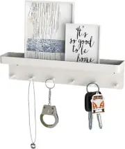 Key Holder Wall Mount,White Key Rack with Tray Key Organiser 6 Hooks,Suitable fo