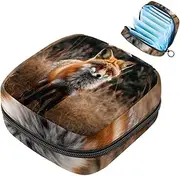 Period Bag,Sanitary Napkin Storage Bag,Animal Fox Red Forest,Tampon Bag for Purse