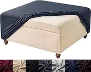 HFCNMY Stretch Square Ottoman Cover - Knitted Jacquard Washable Slipcover for Storage Ottoman With Elastic Bottom - Blue X-Large