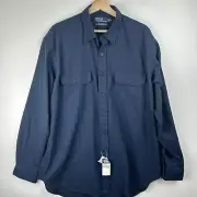 NWT Polo Ralph Lauren Shirt Men's XL Blue Brushed Herringbone Chamois G.I. Shirt