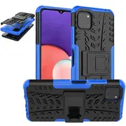 For Samsung Galaxy A22 5G Case, Kickstand Shockproof Heavy Duty Tough Protective Rugged Cover (Blue)