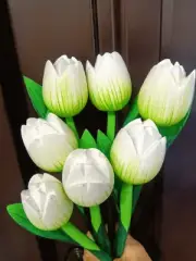 7 Wooden Tulips White Wood Tulip Artificial flower gift for Mother Friend Easter