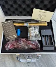 Gold Plated Blue Laser Pointer Visible Light Torch LazerPen+Battery+5 Head Caps